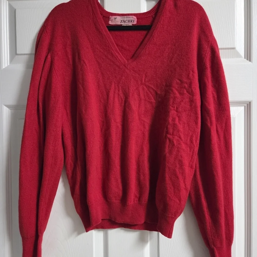 Braemar Womens Vintage 100% Cashmete Red  V-Neck Sweater - Size M